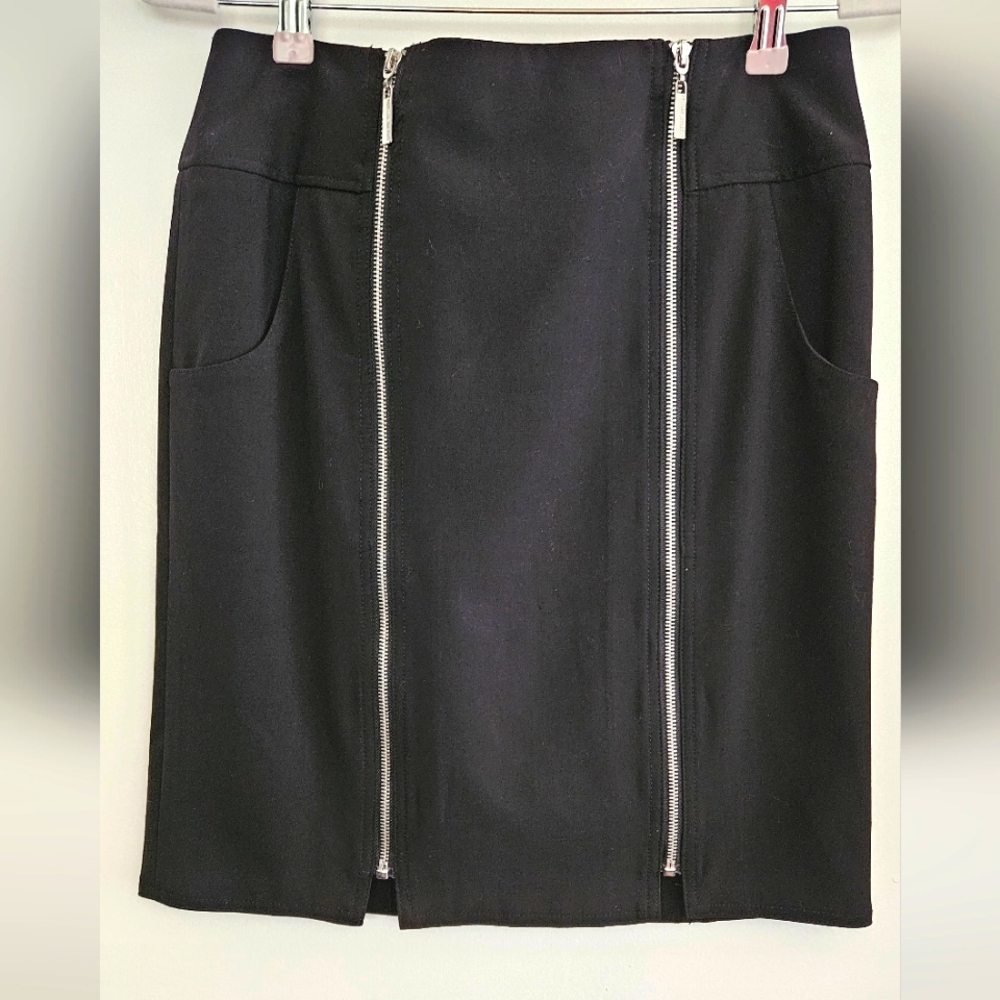 Adrienne Vittadini Studio Womens Size 4 Black 2 Front Silver Zipper Skirt